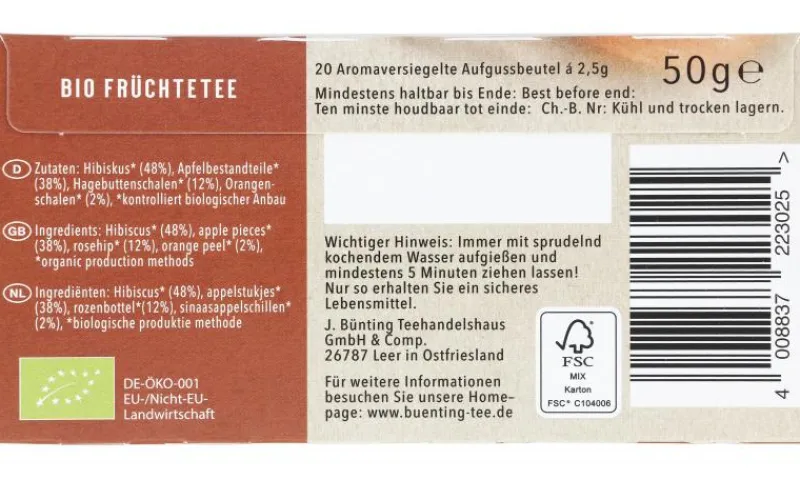 Früchtetee|Bünting Tee Bio Früchtetee20 x 2,50 g