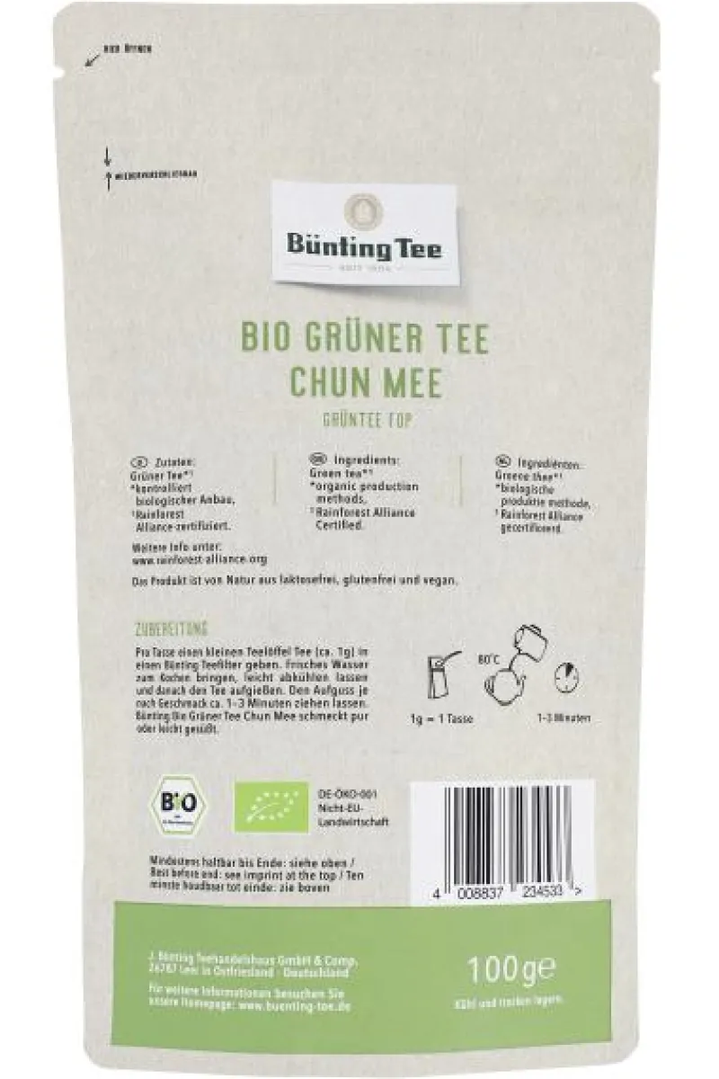 Grüntee|Bünting Tee Bio Grüner Tee Chun Mee100 g