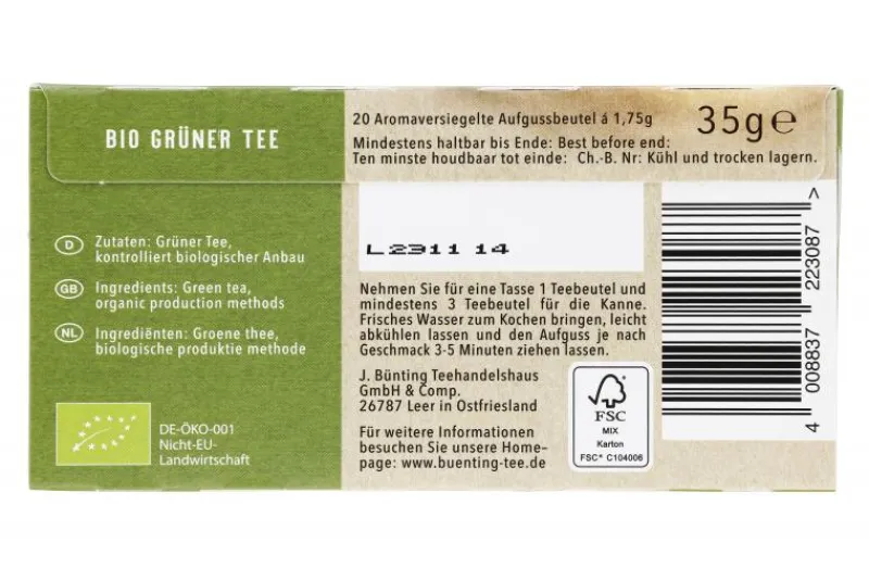 Grüntee|Bünting Tee Bio Grüner Tee20 x 1,75 g