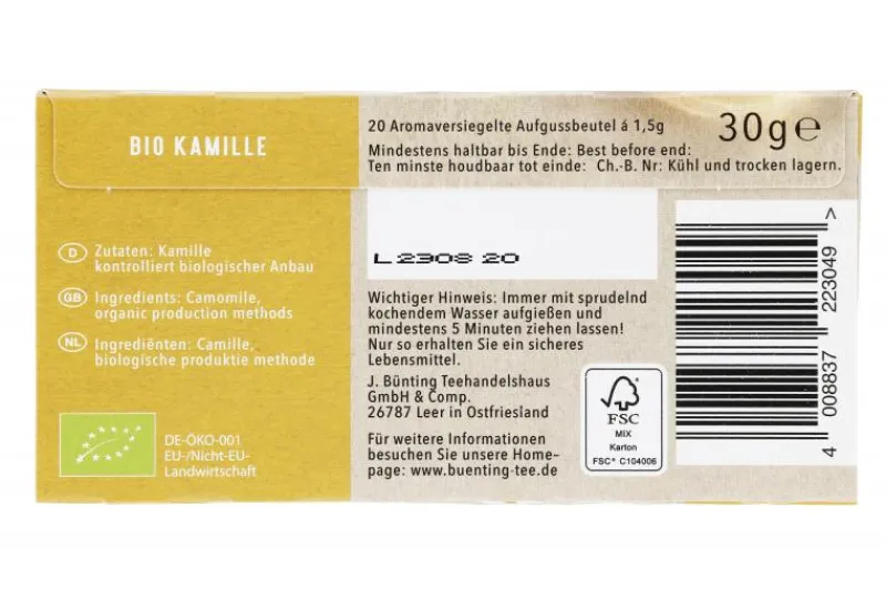 Kräutertee|Bünting Tee Bio Kamille20 x 1,50 g