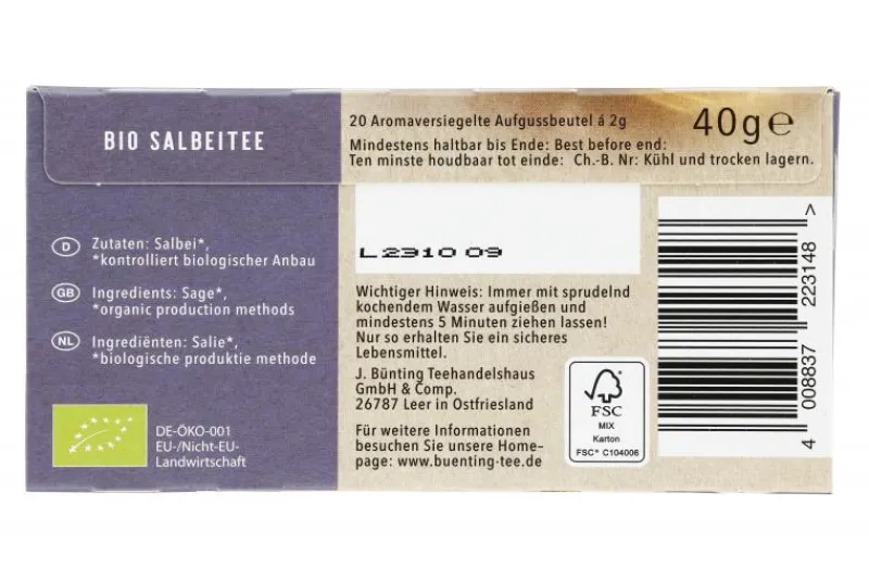 Kräutertee|Bünting Tee Bio Salbei20 x 2 g