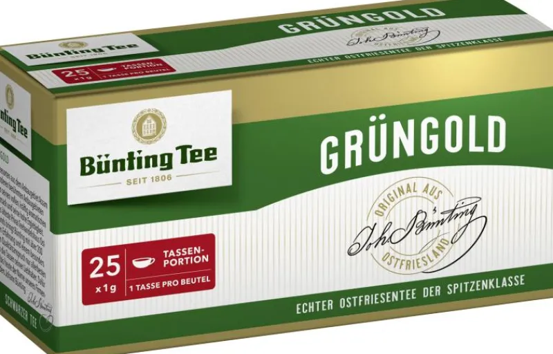 Echter Ostfriesentee|Schwarztee|Bünting Tee Grüngold Tassenbeutel25 x 1 g