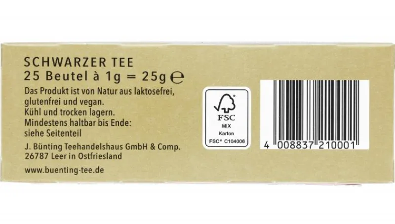 Echter Ostfriesentee|Schwarztee|Bünting Tee Grüngold Tassenbeutel25 x 1 g