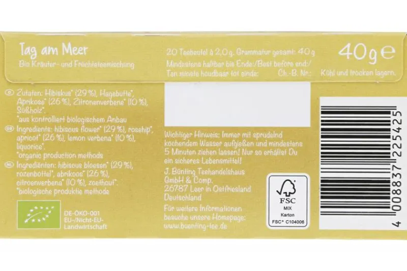 Früchtetee|Bünting Tee Tag am Meer20 x 2 g