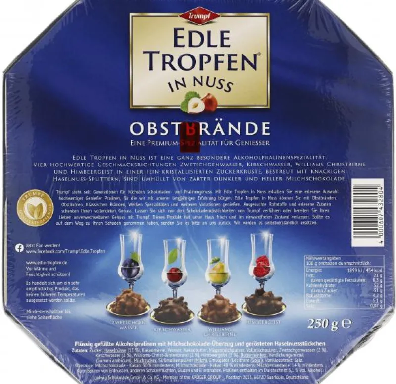 Gebäck & Schokolade|Bünting Tee Trumpf Edle Tropfen in Nuss Obstbrände250 g